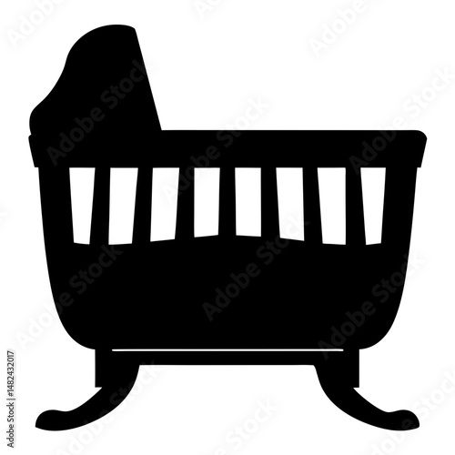 Silhouette of a vintage bassinet with a canopy and curved legs