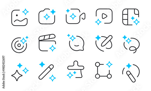 Set of generate ai icon. Creating images, videos, audio, and data with AI. Artificial intelligence icon element for application and web. Vector illustration.