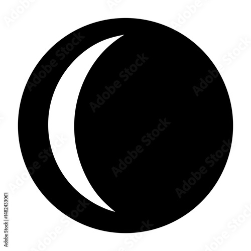 Black circle with a white crescent shaped portion removed on the left