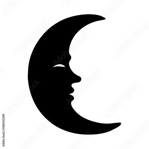 Elegant moon with face silhouette and nocturnal celestial body in black color