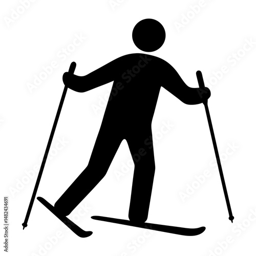 Simple Black and White Pictogram of a Person Skiing Downhill Fast