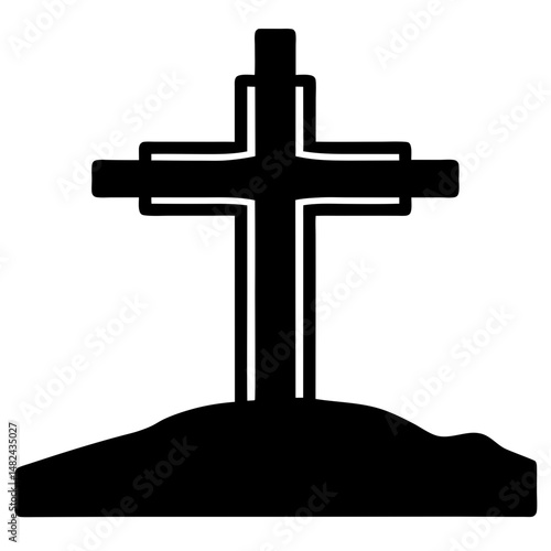 Stylized Christian cross on a hill against a white background representing faith