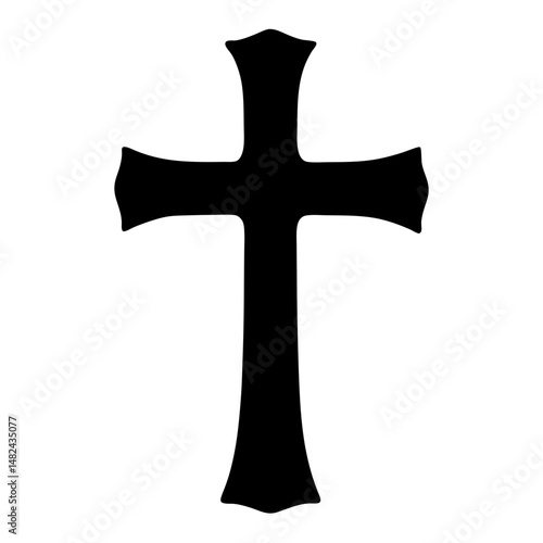 Simple black cross on a white background representing faith and religion