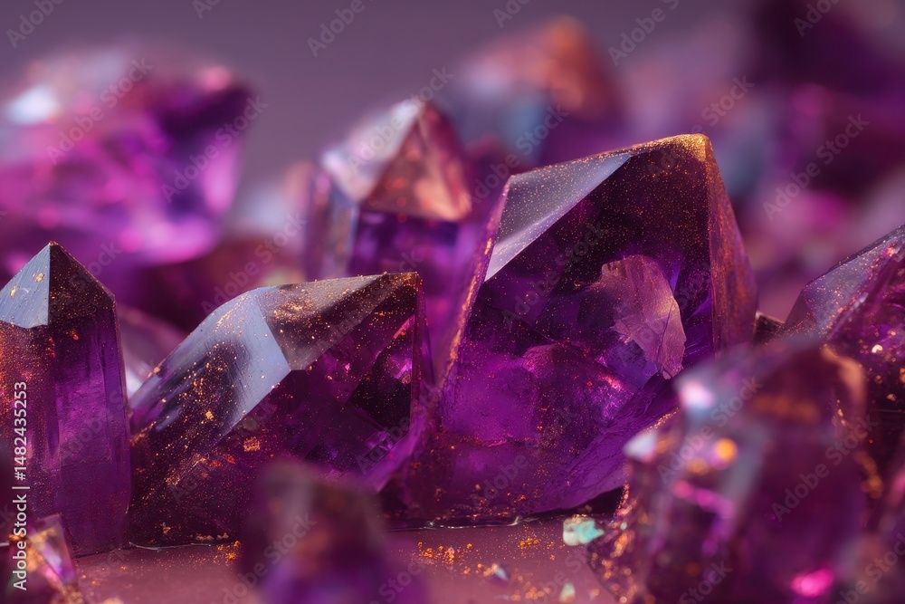 Detailed macro image of a brilliant purple amethyst crystal
