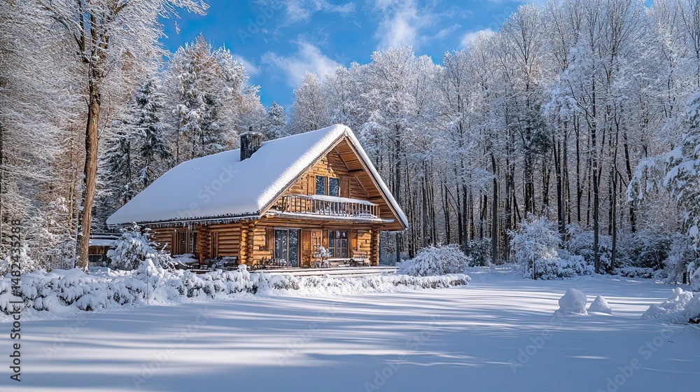 A wooden house covered in snow. A wooden house covered in snow.