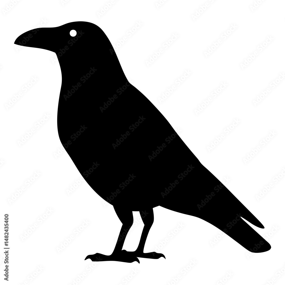 Obraz premium Black Crow Silhouette Standing Profile, Elegant Design, Artistic Bird Illustration, Full Body