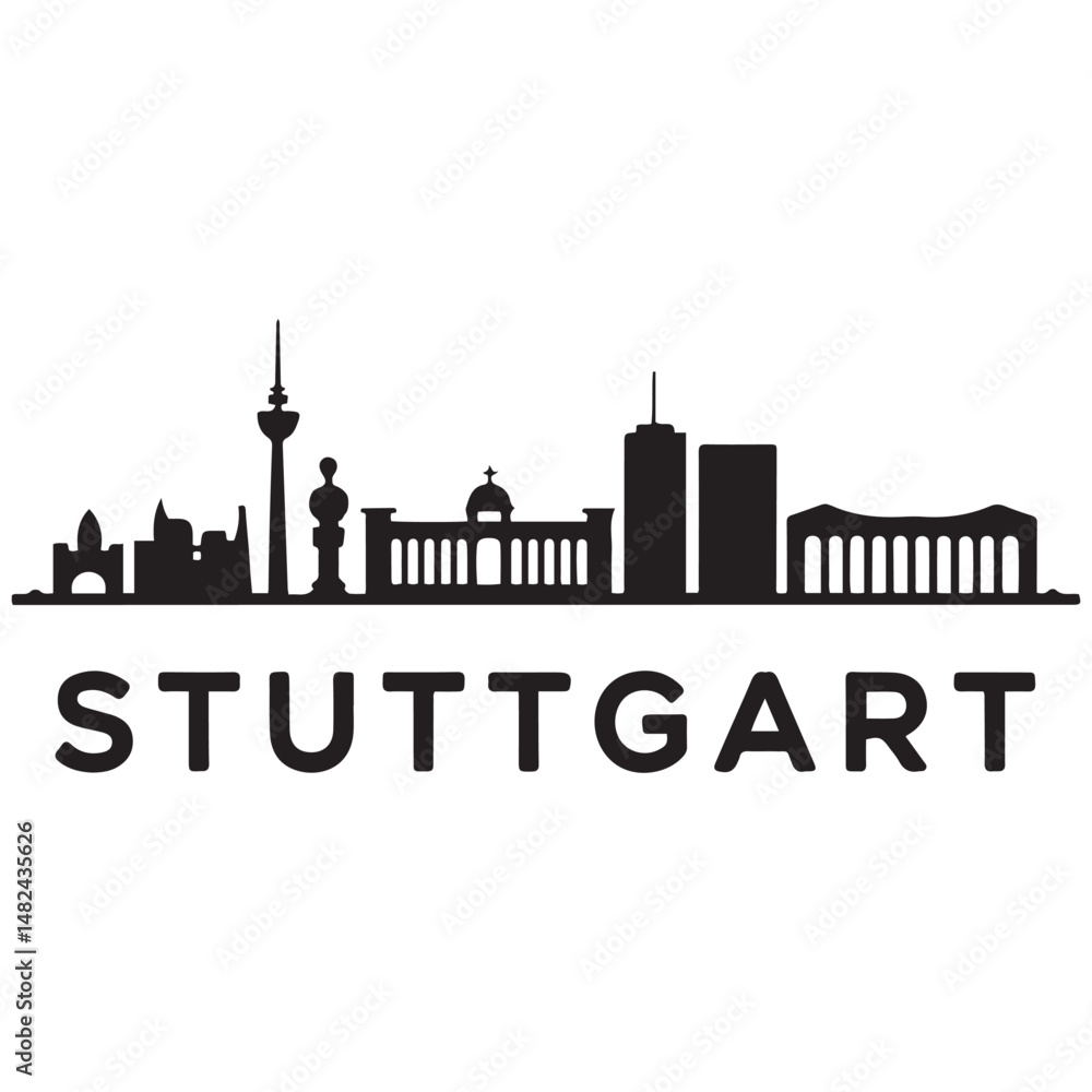 Fototapeta premium Vector Stuttgart skyline. Travel Stuttgart famous landmarks. Business and tourism concept for presentation, banner, web site. Vector black silhouette. with white background