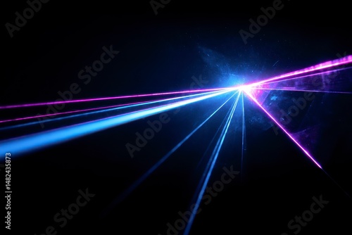 Obraz na płótnie Blue and violet beams of bright laser light shining on black background w salonie