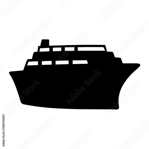 Black silhouette of a multistory cruise ship floating on the water