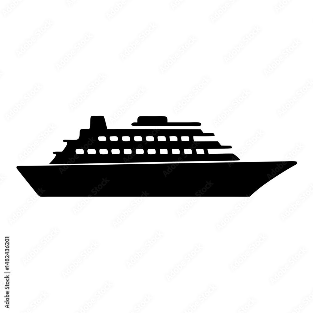Obraz premium Silhouette illustration of a large cruise ship with many windows visible