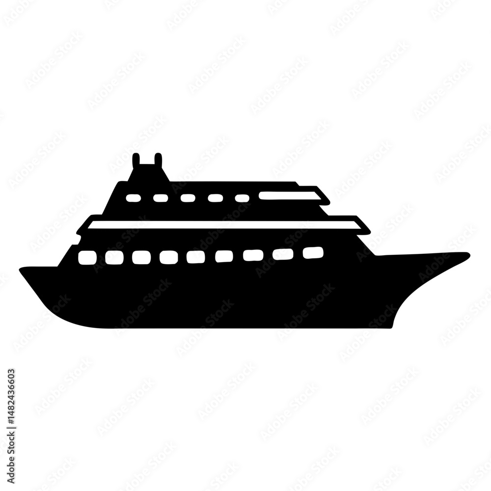 Obraz premium Silhouette of a modern cruise ship or yacht on the water, side view