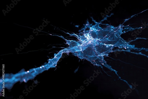 Obraz na płótnie A visually striking abstract image resembling a neuron structure exploding in blue hues against a deep black background w salonie