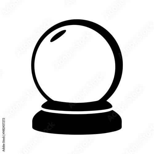 Black and white illustration of a fortune telling crystal ball and stand