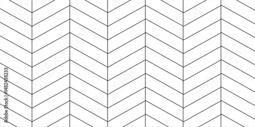 White chevron herringbone parquet floor seamless pattern with diagonal panels. Vector wooden or brick wall texture. Modern interior background. Outline monochrome wallpaper.