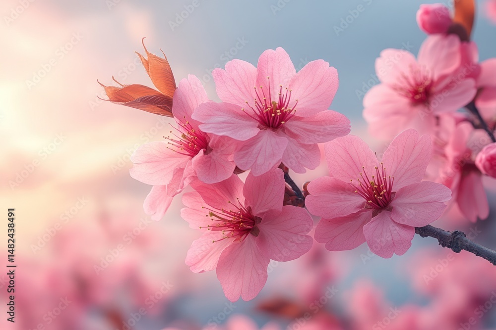 Obraz premium Soft pink sakura petals blooming beautifully on branches