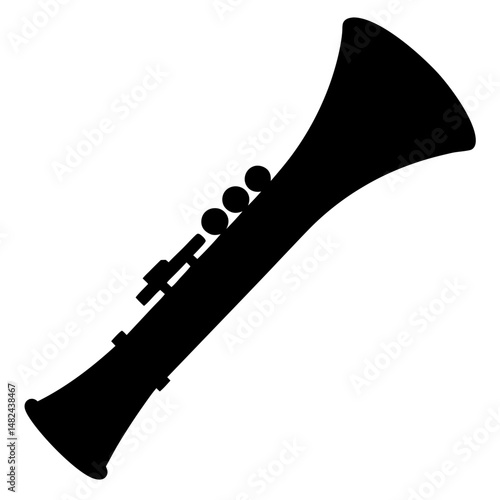 Silhouette of a Clarinet Musical Instrument with Bell and Keys, Isolated