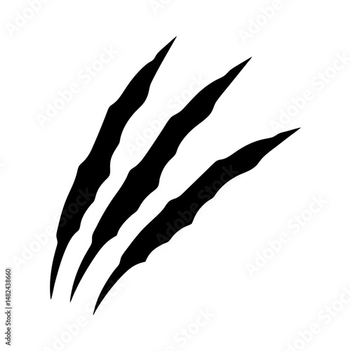 Three black slash marks representing animal claw scratches on a white background