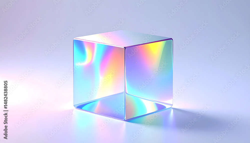 Floating Transparent Glass Cube with Rainbow Light Reflections – Minimalist Still Life Floating Transparent Glass Cube with Rainbow Light Reflections – Minimalist Still Life
