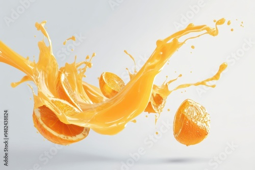 Obraz na płótnie Flow of orange juice levitate with orange pieces w salonie