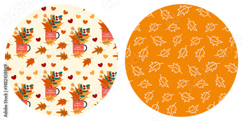 Embrace the charm of autumn with delightful patterns featuring leaves and comforting mugs