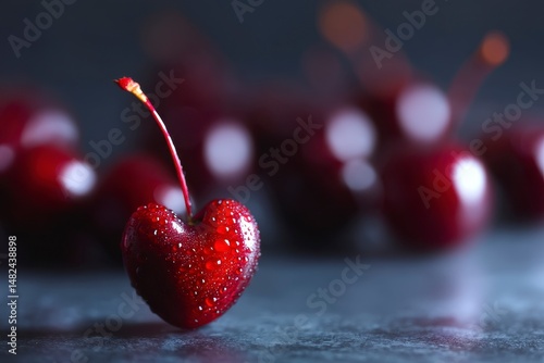 Obraz na płótnie Cherry background with cherry in form of heart. Ripe fresh rich cherries w salonie
