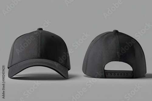 Dark gray baseball cap mockup, front and back views (4)