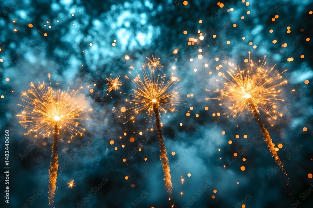 Fototapeta premium Sparkling Fireworks Display Illuminating the Night Sky for Celebration and Festivity