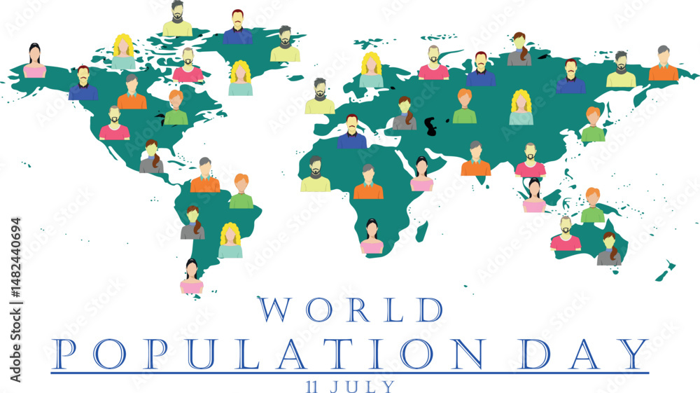 Naklejka premium Vector illustration, Simple and Modern World Population Day Design with 2D cartoon image