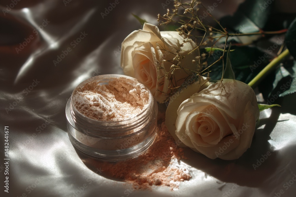 Luxury golden face cream petal skin care products flowers