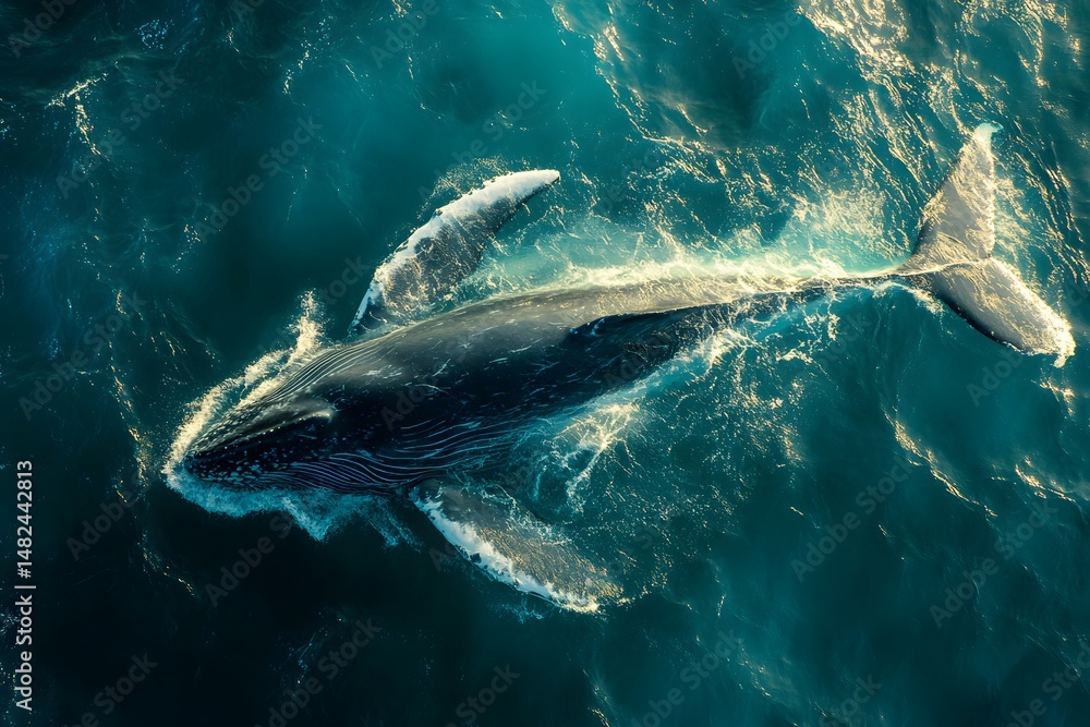 Obraz premium Majestic Humpback Whale in Turquoise Ocean Waters - Nature and Wildlife Photography