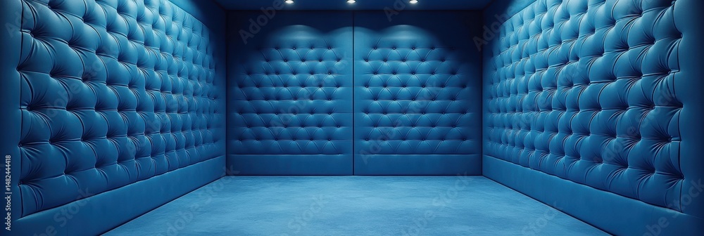 Fototapeta premium A tranquil blue padded cell with soft cushioned walls, designed for therapy or isolation