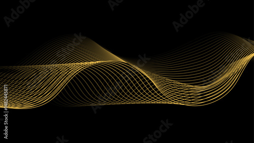Elegant gold lines forming a flowing wave design.
Abstract golden mesh wave against a black backdrop.