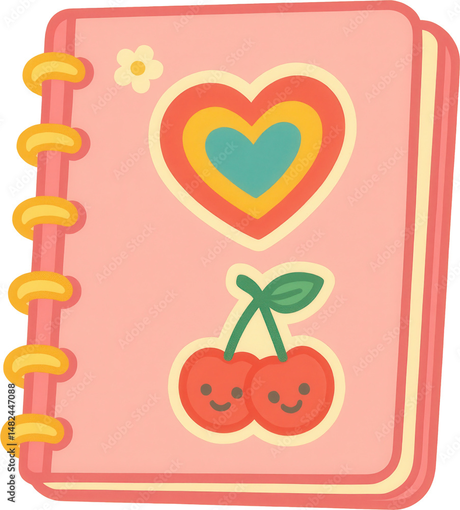 Fototapeta premium Whimsical Kawaii Inspired Notebook with Heart and Cherry Design