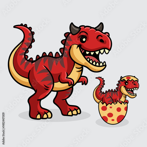 Cute Carnotaurus and baby Dinosaur isolated cartoon illustration with light background