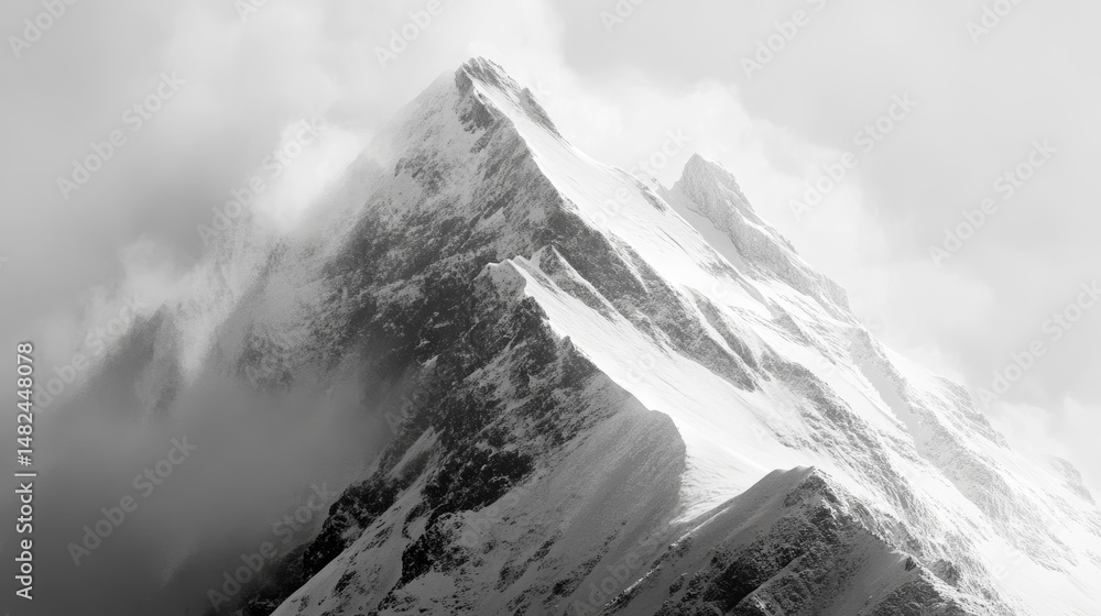 Obraz premium A dreamlike black and white snowy mountain peak