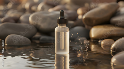 Serene Beauty: Essential Oil Bottle by the Lake
