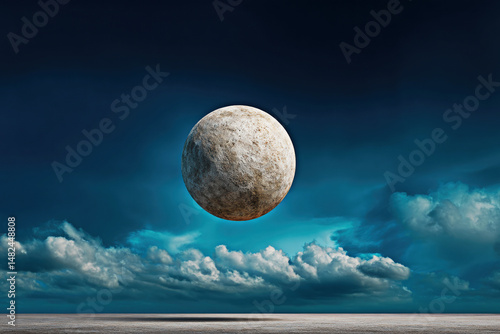 Obraz na płótnie A mesmerizing planet floats gracefully amidst a dramatic sky, blending mystery with tranquility. w salonie
