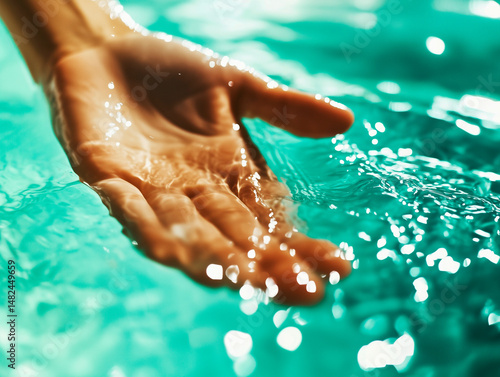 Close-up of a hand touching water during hydrotherapy session

