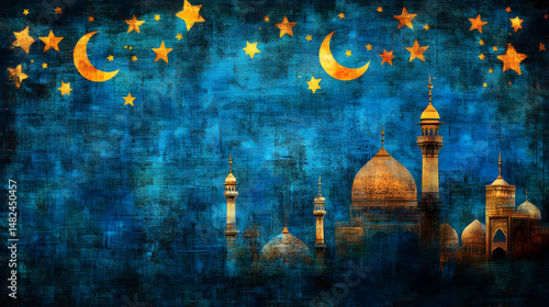Mosque Night Sky: Stars, Moon, Domes
