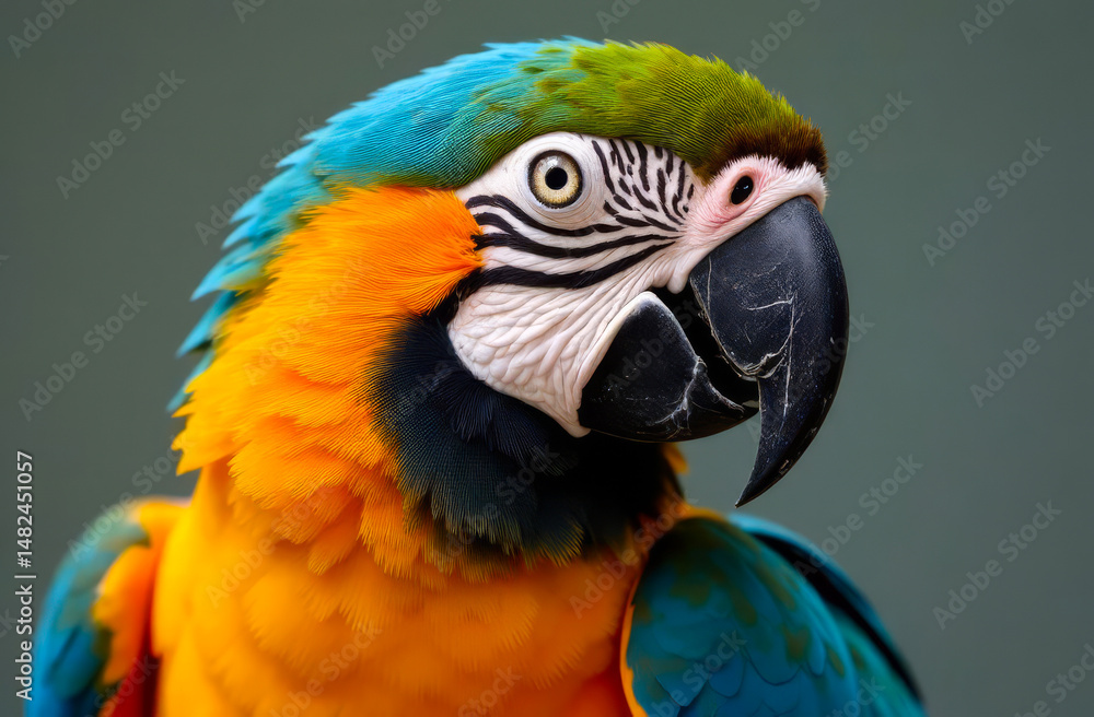 Fototapeta premium Large portrait of a brightly colored parrot. Parrot close-up.