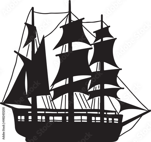 Sailing Ship on Ocean Waves Silhouette

Vintage Pirate Ship Vector Design

Modern Cargo Ship Silhouette Art

Navy Warship at Sea Silhouette Scene

Cruise Ship Under Sunset Vector