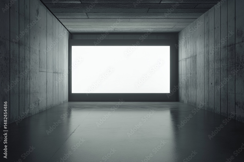 Bright screen in a dark concrete room minimalist design Bright screen in a dark concrete room minimalist design