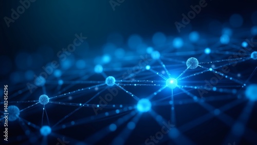 Digital Network connection in futuristic abstract background. The image depicts a network of interconnected nodes glowing
