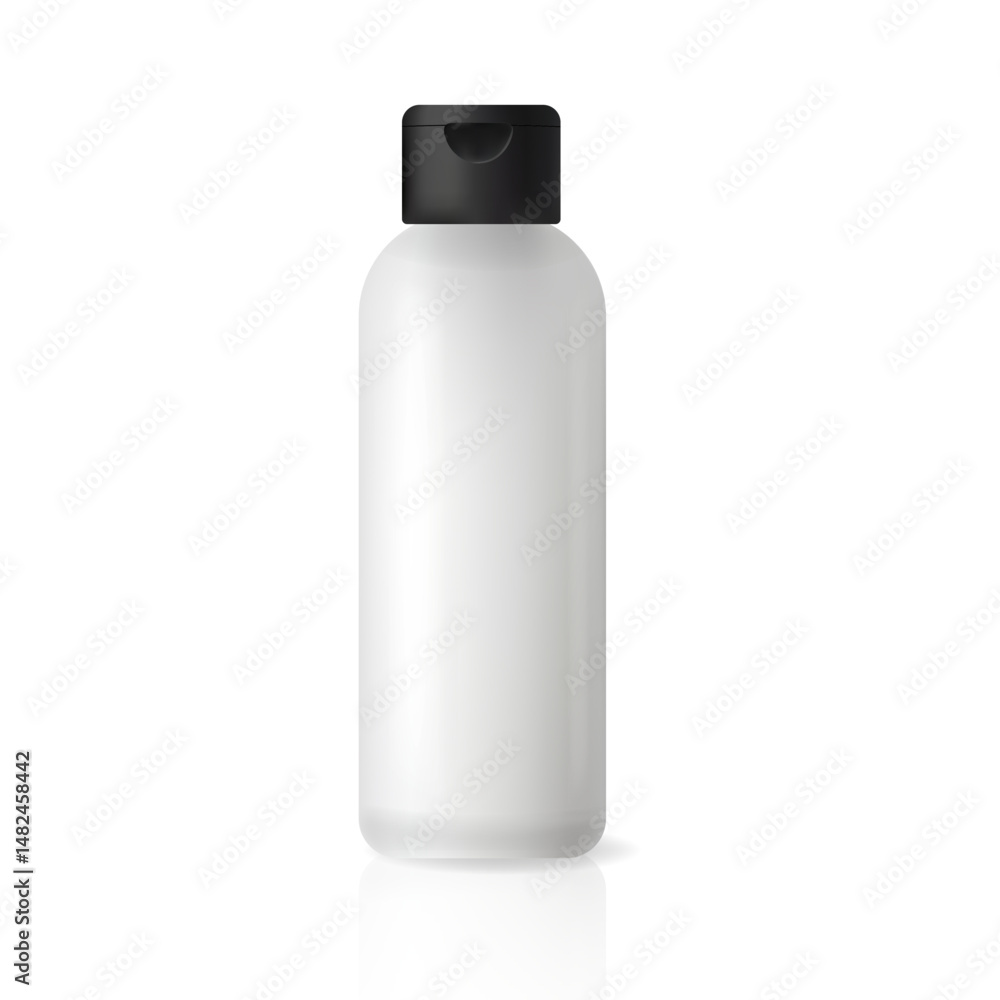 Realistic 3D cosmetic bottle with black flip cap Realistic 3D cosmetic bottle with black flip cap