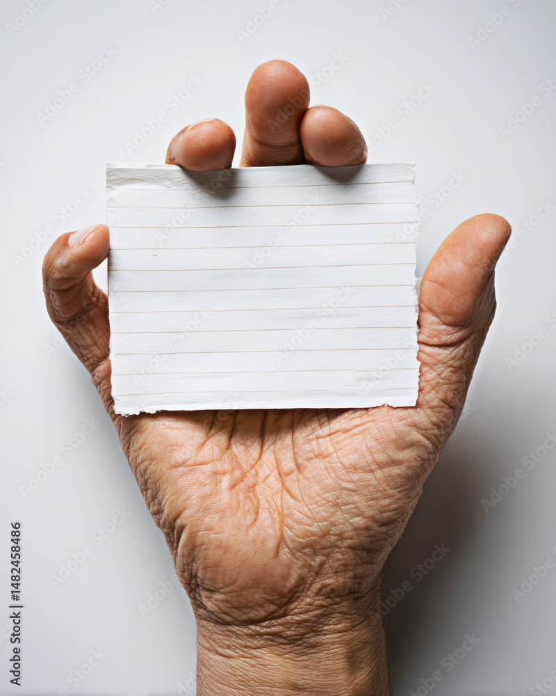 An aged hand holds a blank lined note card, symbolizing untapped potential and the beginnings of creativity.