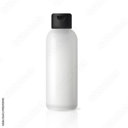 Realistic 3D cosmetic bottle with black flip cap