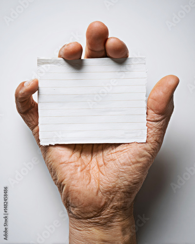 Obraz na płótnie An aged hand holds a blank lined note card, symbolizing untapped potential and the beginnings of creativity. w salonie