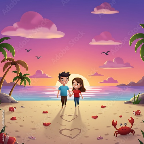 Sunset Romance: A Digital Illustration