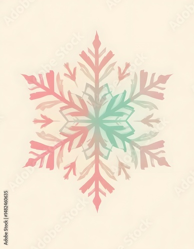 Pastel Pink and Mint Green Watercolor Snowflake Design Winter Holiday Festive Art Print
