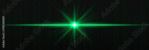 Bright horizontal light flare with glowing rays and subtle streaks on dark background. Clean, minimal vector effect for digital design and highlights.